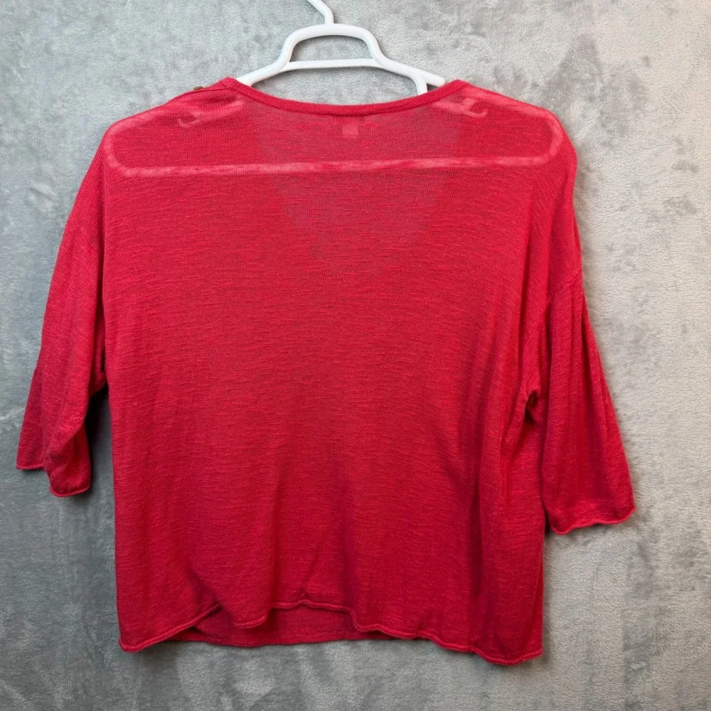 J. Jill Knit Top Womens 2X Red Shoulder Button Linen Blend 3/4 Sleeve Sweater - Picture 2 of 14